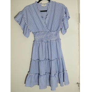 Ruffle Max Studio Casual Dress Light blue and white